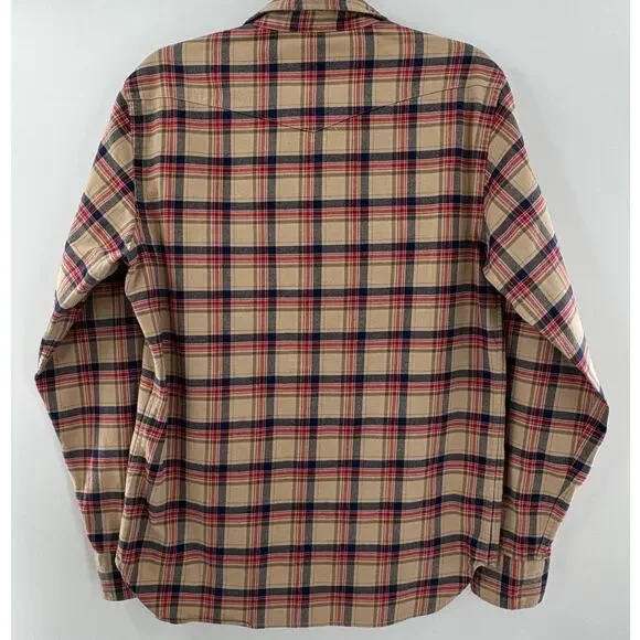 Taylor Stitch Shirt Glacier Pearl Snap Western Flannel Beige Red Navy Cotton L - Picture 2 of 6